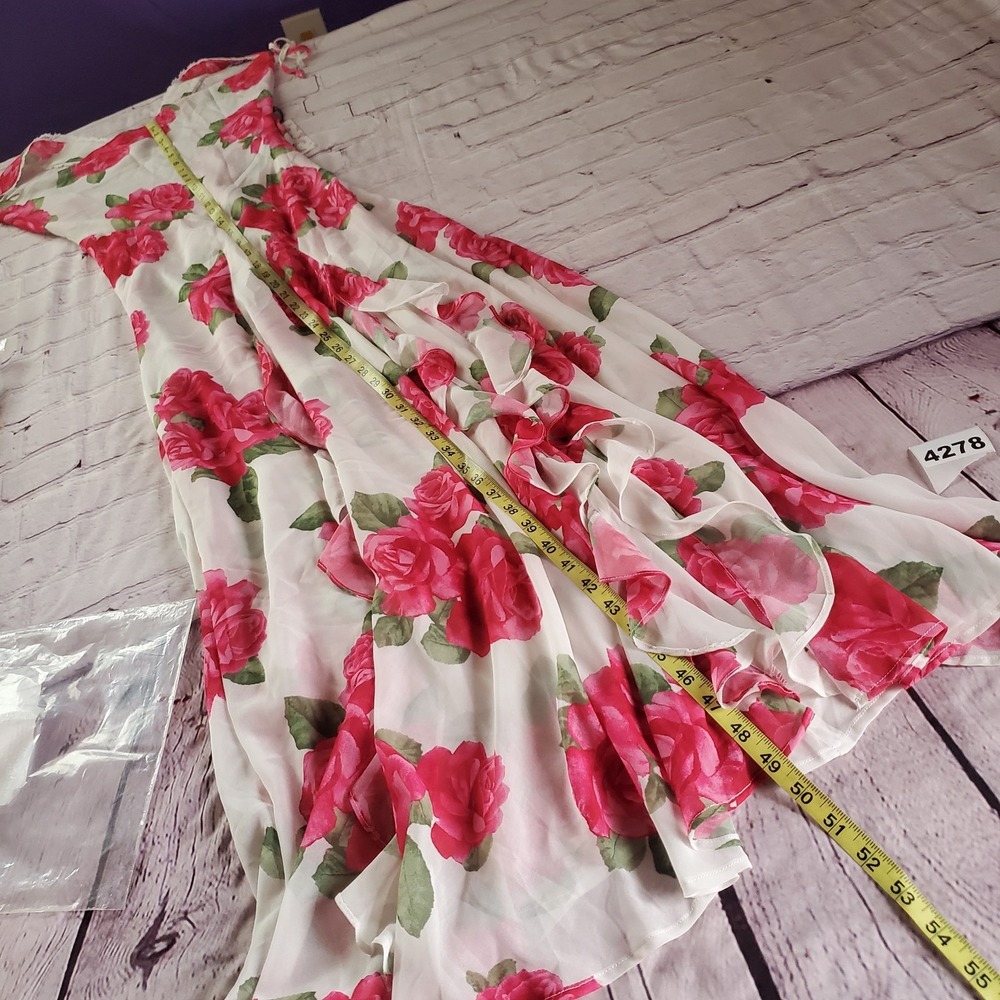 Betsy Johnson X Forever 21 Floral Rose Maxi Dress White Pink Cowl Neck Fairy Sm - Picture 11 of 11